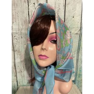Vintage Sarah Coventry Scarf Blue & Pink Paisley Floral 💕❤️